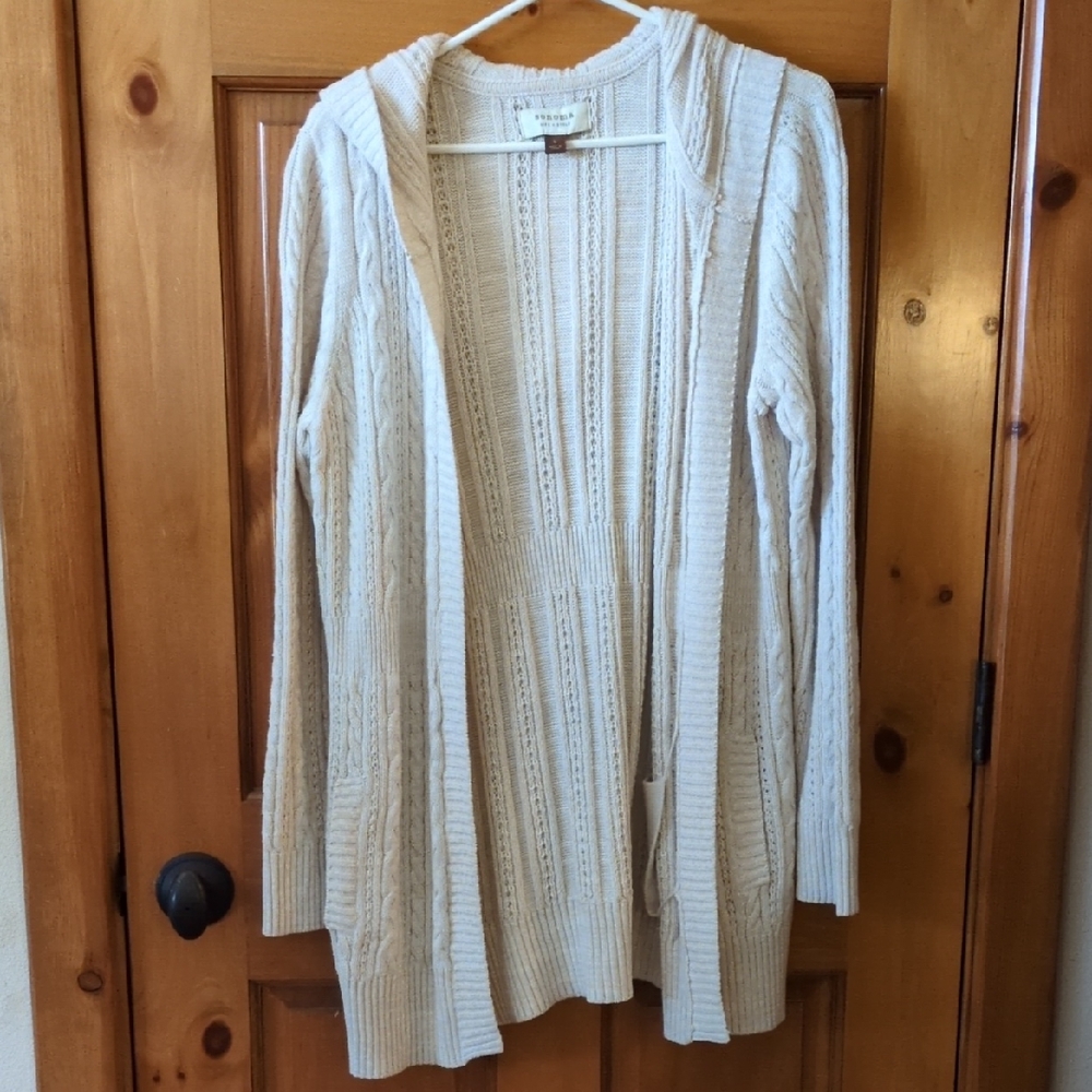 Women's Cream Hooded Sweater, Large